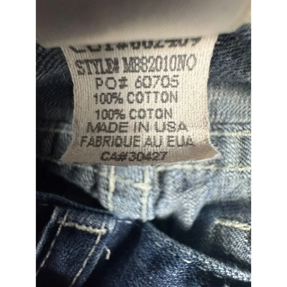 True Religion Jeans M 34 Joey Flare Dark Wash Horseshoe Flap Pocket Twisted Seam